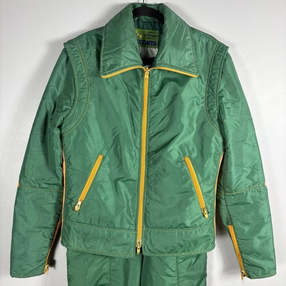 Beconta Men's Medium Green Orange Two Piece Coat Jacket 60s 70s‎ Snow Bib VTG